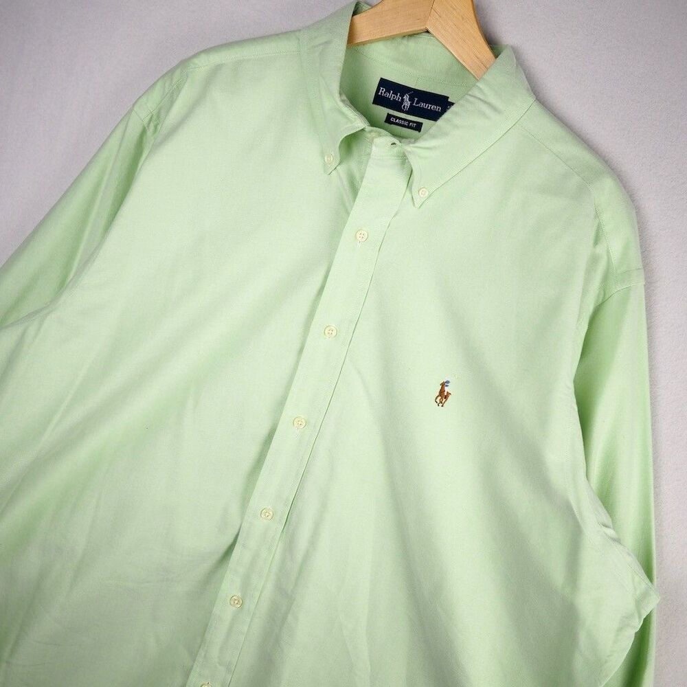 Polo Ralph Lauren Iconic Oxford Shirt Men 18 36/37 Green Multicolor Pony Logo